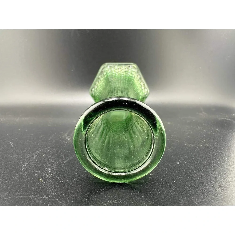 Vintage EO Brody Co Green Glass Bud Vase‎ Hexagon Diamond Point 6.5